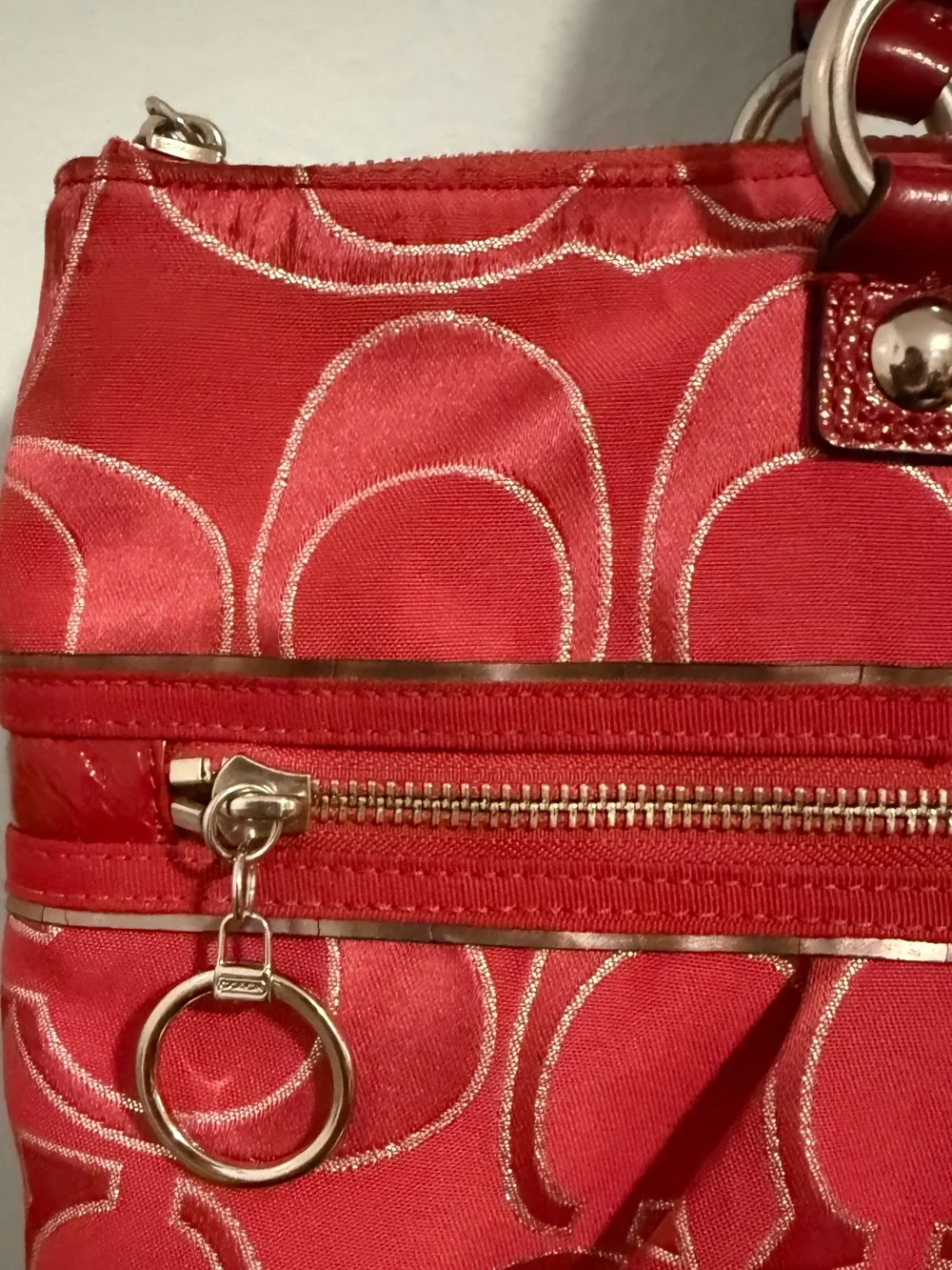 Coach Poppy Red Signature Shoulder Tote with silver tone Hardware!